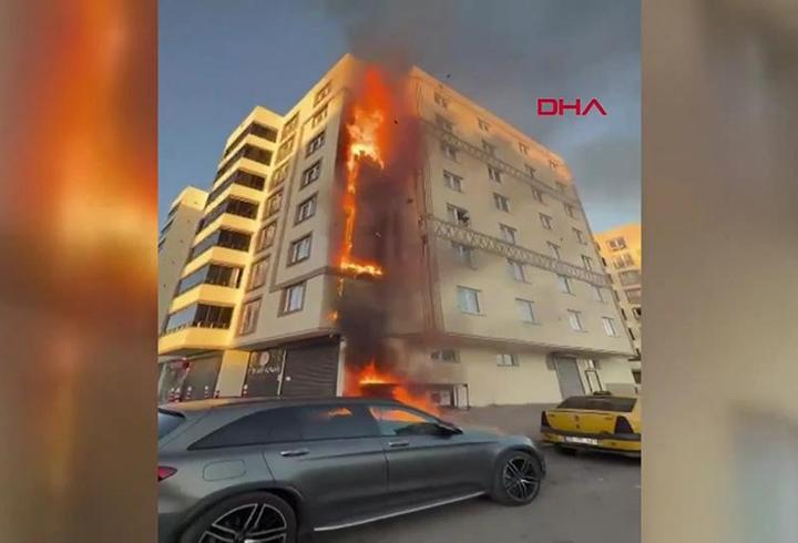 Erzurum'da 7 katlı binada korkutan yangın