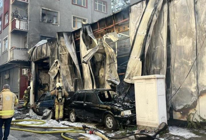 Bağcılar'da oto tamircisinde korkutan yangın