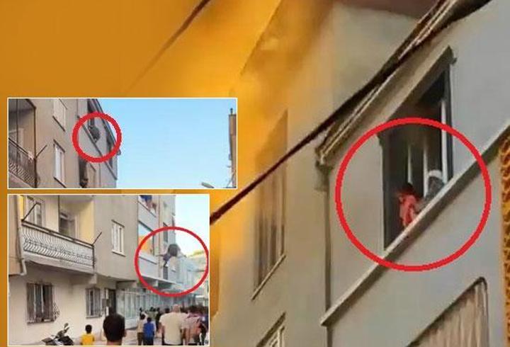 Önce torununu, sonra kendini attı! Bursa'da yanan binada yaşanan can pazarı kamerada...