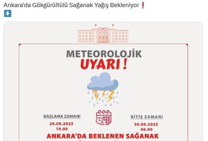 Ankara Valiliği'nden 'sağanak' uyarısı