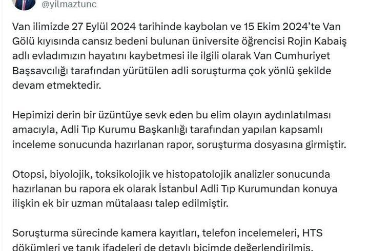 Bakan Tunç'tan Rojin Kabaiş açıklaması