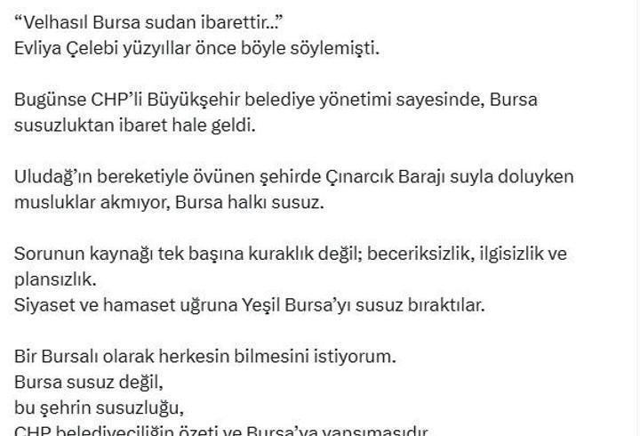 AK Partili Acar: Bursa susuzluktan ibaret hale geldi
