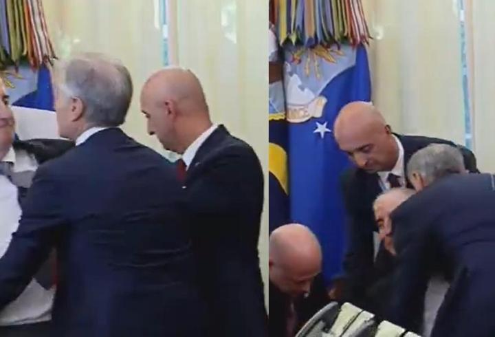 Trump'ın basın toplantısında panik dolu anlar! Fenalık geçiren kişiye Dr. Öz müdahale etti