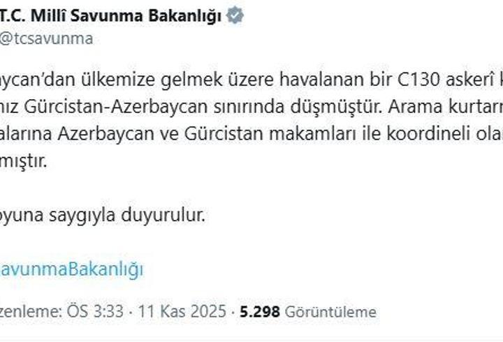 MSB: Askeri kargo uçağımız Gürcistan-Azerbaycan sınırında düştü