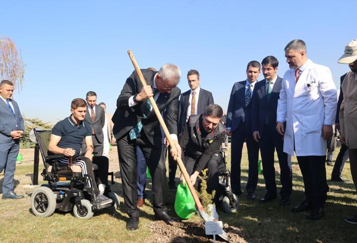 Bakan Memişoğlu, gazilerle fidan dikti