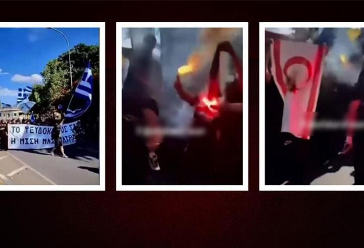 Rumlardan KKTC sınırında provokasyon! "Türk askeri dışarı" sloganı atıp, bayrak yaktılar