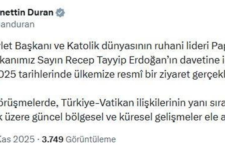 Papa 14'üncü Leo, Türkiye'ye geliyor