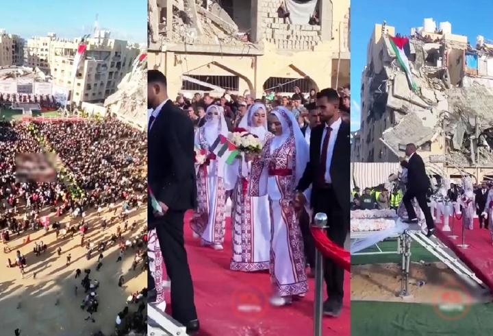 Savaşın gölgesinde toplu düğün! Gazze’de tüm zorluklara rağmen yaşam devam ediyor