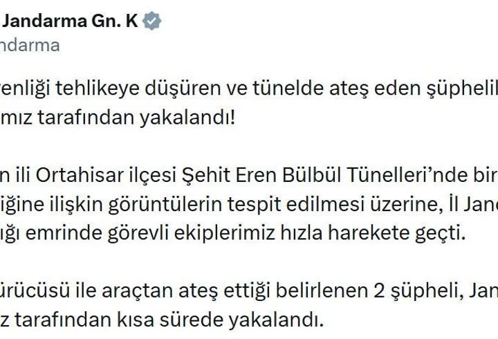  Trabzon'da tünelde ateş açan 2 şüpheli yakalandı