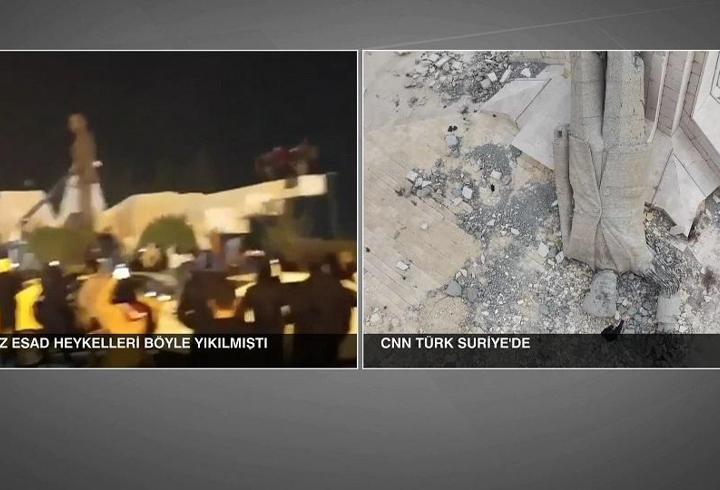 1 yıl önce böyle devrildi: İşte yıkılan Esad heykeli!