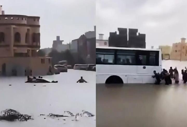 Mekke sular altında: Yollar göle döndü!