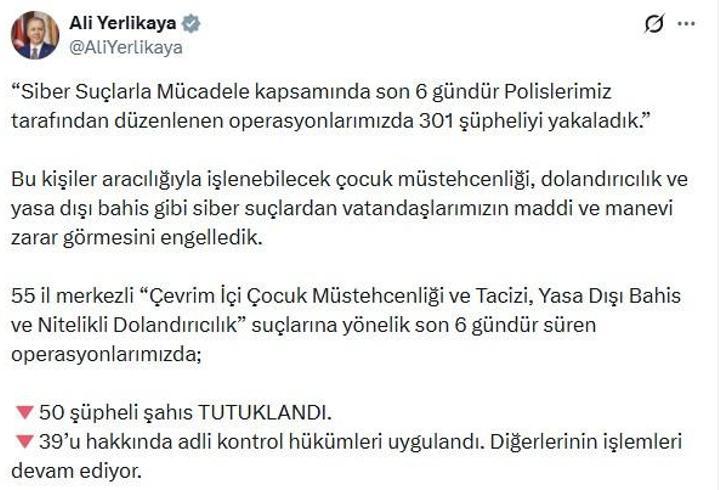55 ilde siber suç operasyonları; 50 şüpheli tutuklandı