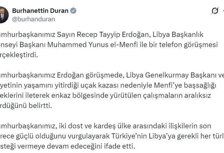 Cumhurbaşkanı Erdoğan, Libya Başkanlık Konseyi Başkanı Menfi ile görüştü