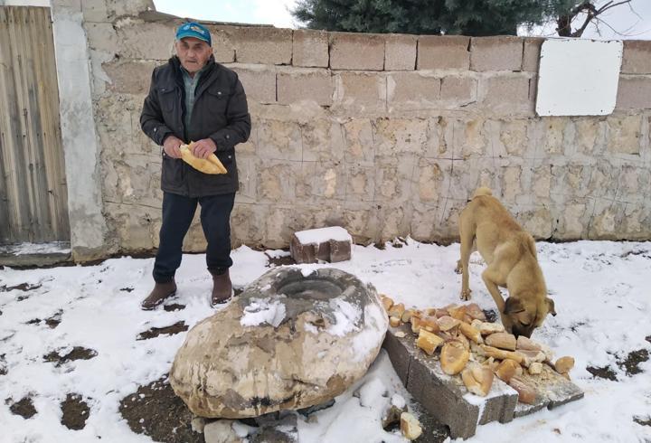 Hayvanlara yaz-kış su ve ekmek taşıyor