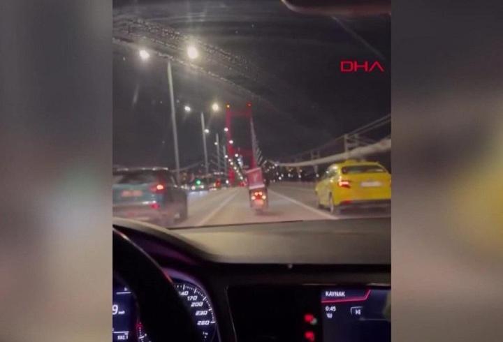 Lodosa karşı motokuryeye siper oldular! Köprüde zor anlar...