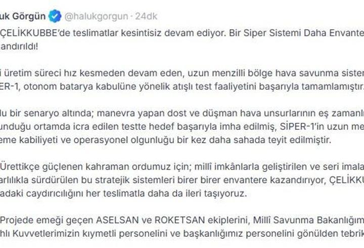 Haluk Görgün: ÇELİKKUBBE'ye bir Siper Sistemi daha eklendi