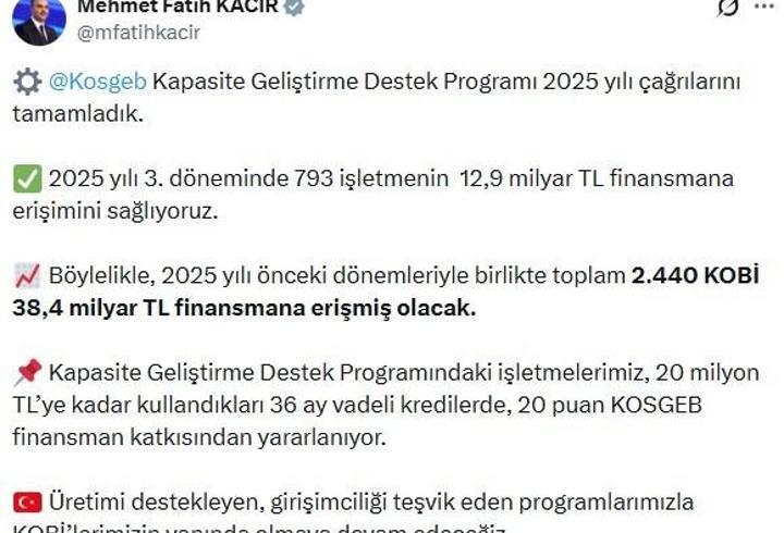 Bakan Kacır: 2 bin 440 KOBİ 38,4 milyar TL finansmana erişecek