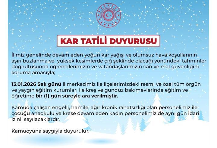 Bingöl’de kar yağışı nedeniyle eğitime 1 gün ara verildi