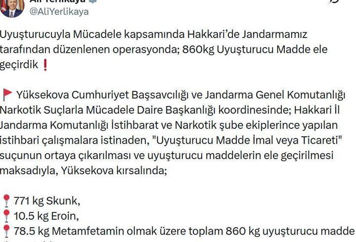 Hakkari'de 860 kilo uyuşturucu madde ele geçirildi