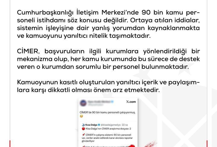 DMM: 'CİMER’de 90 bin kişinin görev yaptığı' iddiası doğru değildir
