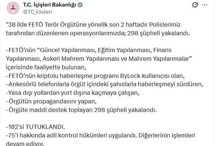 38 ilde FETÖ operasyonu; 182 tutuklama