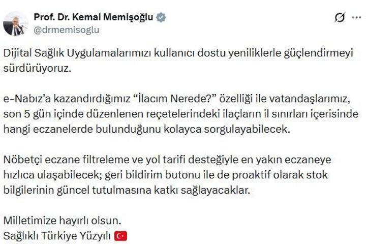 e-Nabız'a 'İlacım Nerede' özelliği eklendi