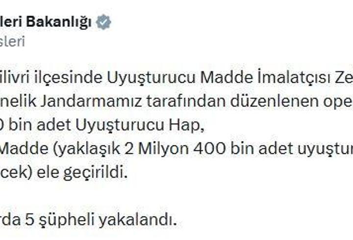 Silivri'de 1,4 milyon uyuşturucu hap ele geçirildi; 5 gözaltı