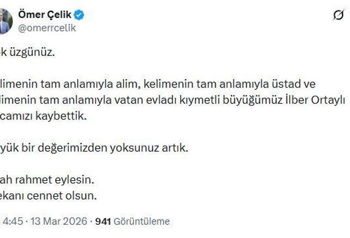 AK Parti Sözcüsü Çelik'ten İlber Ortaylı için taziye mesajı