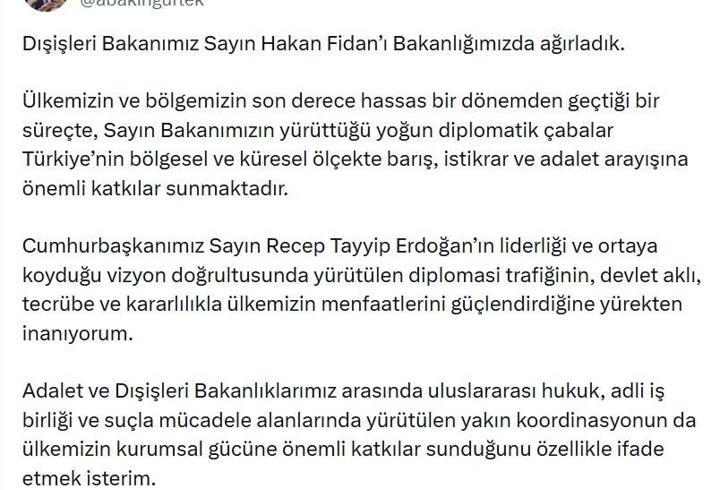 Bakan Fidan'dan, Bakan Gürlek'e ziyaret