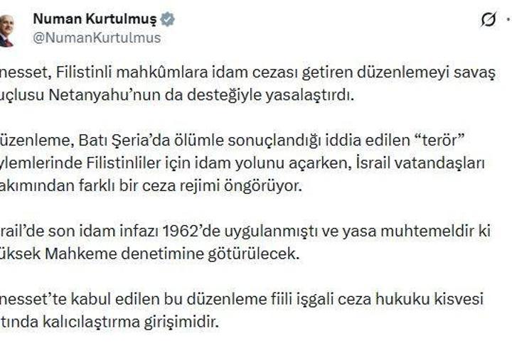 Kurtulmuş: Bir topluluğa idam, diğerine başka yaptırım öngören yaklaşım apaçık zulümdür