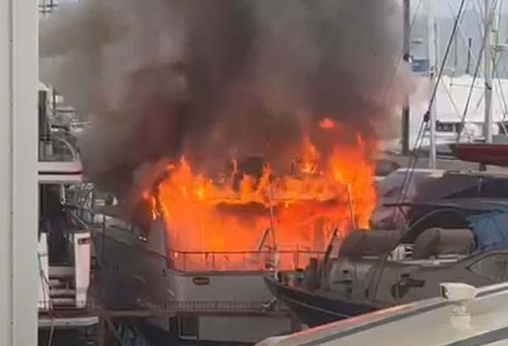 Eski kulüp başkanına ait motoryat, tersanede yandı