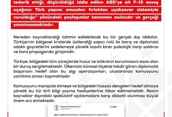 DMM: Türkiye'nin İran'a gelişmiş uçaksavar ve İHA füzeleri tedarik ettiği iddiaları asılsızdır