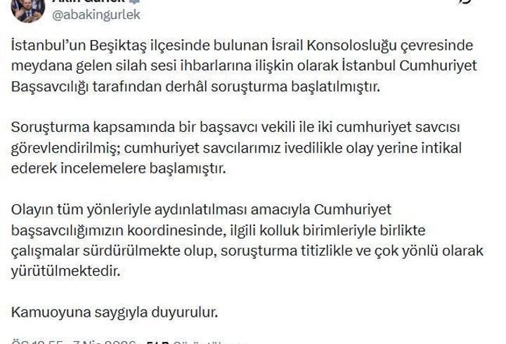 Bakan Gürlek: İstanbul'daki olaya ilişkin 1 başsavcı vekili ile 2 Cumhuriyet savcısı görevlendirildi