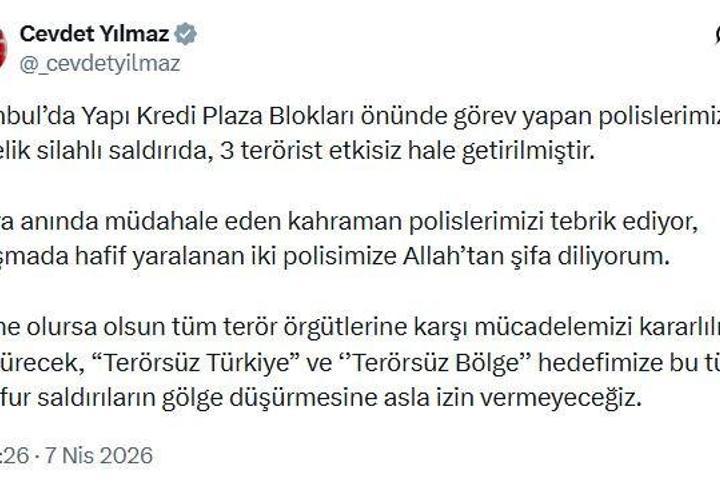 Cevdet Yılmaz: Saldırıların 'Terörsüz Türkiye' hedefimize gölge düşürmesine izin vermeyeceğiz