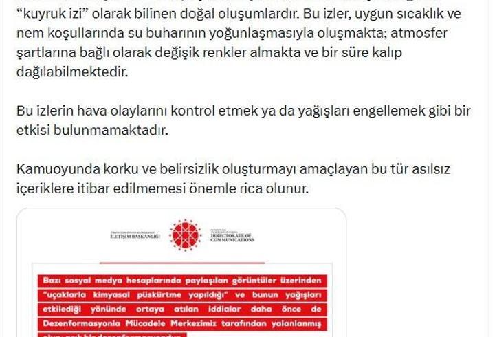 DMM: Uçaklarla kimyasal püskürtme yapıldığı iddiası dezenformasyondur