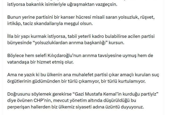 Cumhurbaşkanı Erdoğan: CHP Genel Başkanı yolsuzluk, rüşvet, irtikap, taciz skandallarıyla meşgul olsun