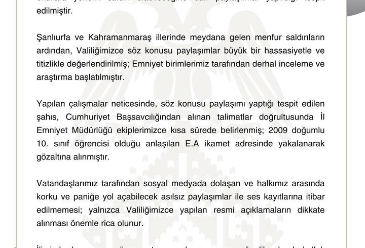 Sivas'ta tehdit paylaşımı yapan bir öğrenci gözaltına alındı