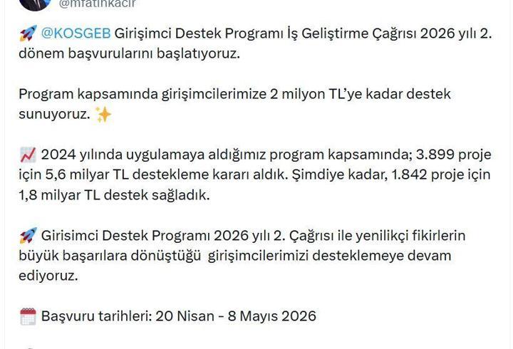 Bakan Kacır: Girişimcilerimize 2 milyon TL'ye kadar destek sunuyoruz