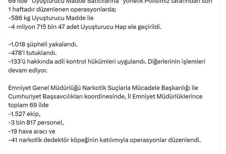 69 ilde uyuşturucu operasyonu: 478 tutuklama
