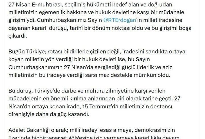 Bakan Gürlek'ten '27 Nisan e-muhtıra' mesajı