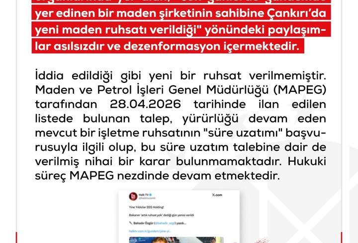 DMM'den 'maden ruhsatı' açıklaması