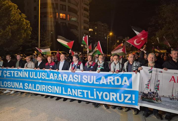 ABD Büyükelçiliği önünde, İsrail'in Sumud Filosu’na yönelik müdahalesi protesto edildi