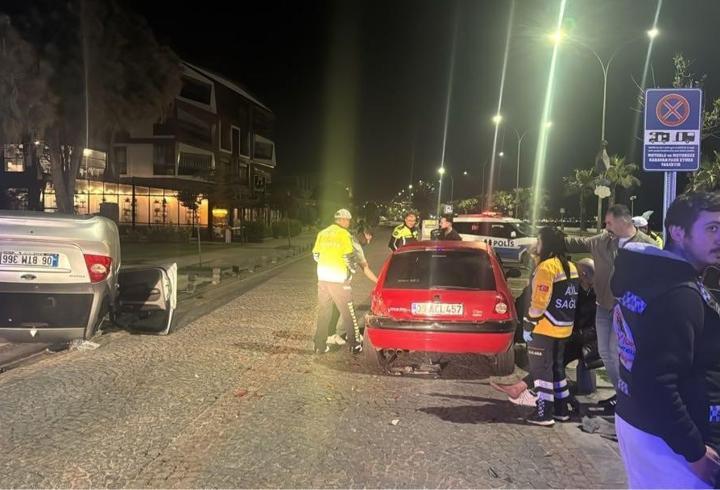 Alkollü sürücünün otomobili, park halindeki araca çarpıp takla attı; 1 yaralı