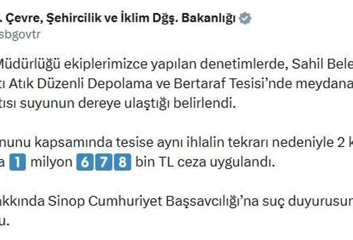 Sinop'ta dereyi kirleten katı atık tesisine ceza