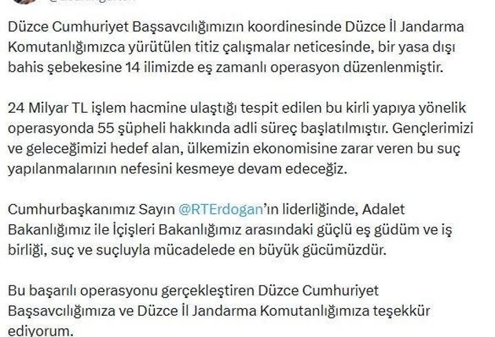 Düzce merkezli 14 ilde yasa dışı bahis operasyonu