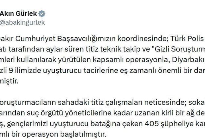 Diyarbakır merkezli 9 ilde 'uyuşturucu' operasyonu