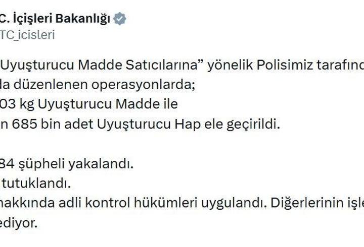 77 ilde uyuşturucu operasyonu: 1187 tutuklama