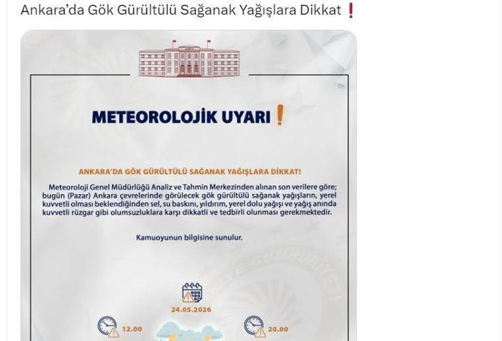 Ankara Valiliği'nden 'gök görültülü sağanak' uyarısı