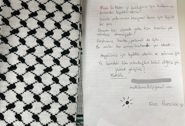 Sumud Filosu aktivisti Mallet’ten Türk sağlık çalışanlarına teşekkür mektubu