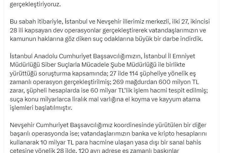 'Dolandırıcılık' ve 'yasa dışı bahis' soruşturmalarında 221 gözaltı kararı